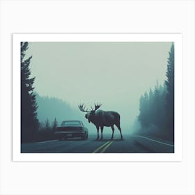 Moose Crossing The Road Art Print