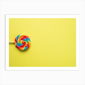 Popart rainbow lollypop - colorful candy on a yellow backdrop - fun food photography by Christa Stroo Photography Art Print