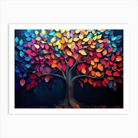 Elegant Colorful Tree With Vibrant Leaves Hanging Branches 13 Art Print