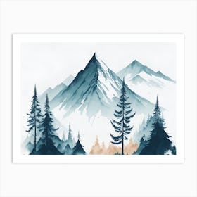 Mountain And Forest In Minimalist Watercolor Horizontal Composition 330 Art Print