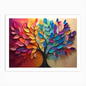 A 3d Abstract Colorful Tree With Hanging Branches And Multicolored Art Print