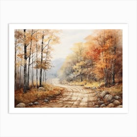 A Painting Of Country Road Through Woods In Autumn 33 Art Print