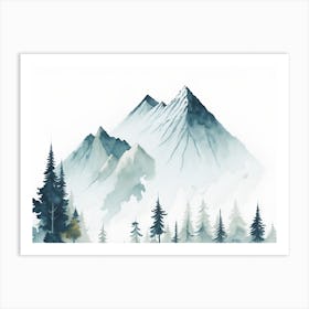 Mountain And Forest In Minimalist Watercolor Horizontal Composition 39 Art Print