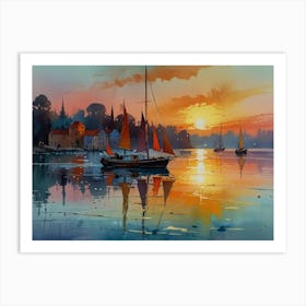 Sunset Sailboats Art Print