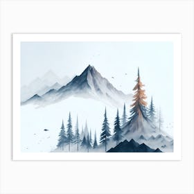 Mountain And Forest In Minimalist Watercolor Horizontal Composition 270 Art Print