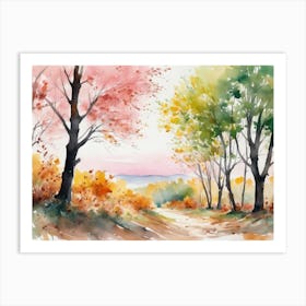 Watercolor Of Autumn Trees Art Print