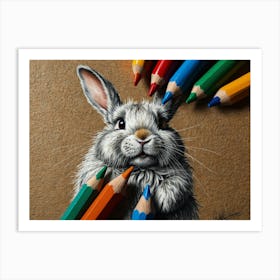 Bunny With Colored Pencils Art Print