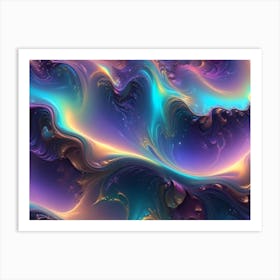 Abstract Image Of Swirling, Fluid Colors In Shades Of Purple, Turquoise, And Gold Art Print