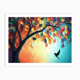 Vibrant 3d Tree Colorful Leaves On Hanging Branches Art Print