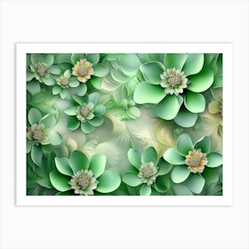 Green Flowers Wallpaper Art Print