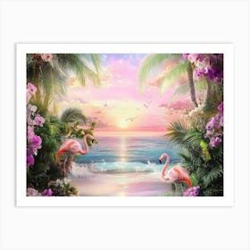 Beautiful Sea View from the Garden of Orchids and Palm Trees Art Print