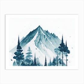 Mountain And Forest In Minimalist Watercolor Horizontal Composition 156 Art Print