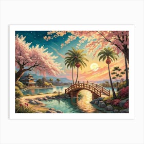 Cherry Blossom Bridge  Art Print