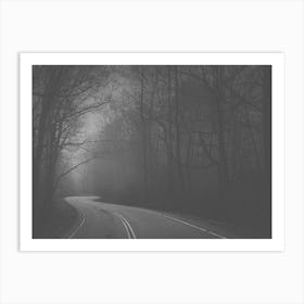 Black and White Foggy Road Art Print