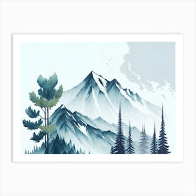 Mountain And Forest In Minimalist Watercolor Horizontal Composition 448 Art Print