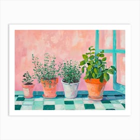 Potted Herbs Checkerboard 1 Art Print