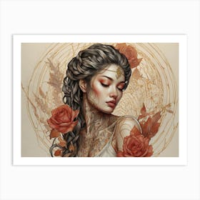 Woman With Roses Art Print