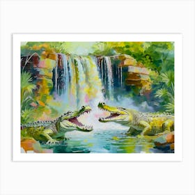 Waterfall With Crocodiles Art Print