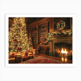 Christmas Tree In The Library Art Print