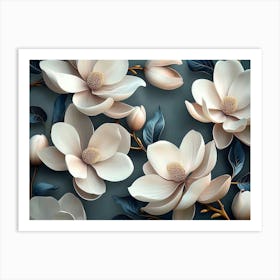 Abstract Background Of 3d Magnolia Flowers 4 Art Print