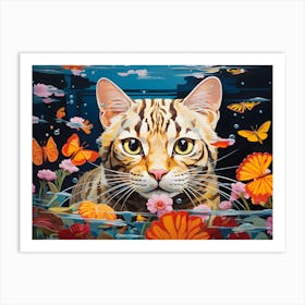 Bengal Cat Swimming In The Sea Poster