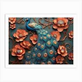 Peacock With Flowers 1 Art Print