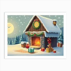 Christmas House In The Snow Art Print