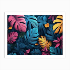 Pattern with Colorful Tropical Leaves 1 Art Print