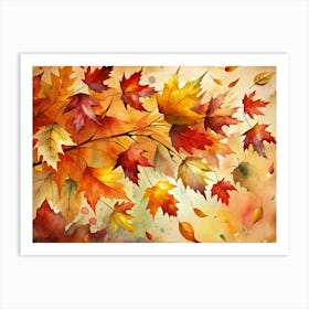 Watercolor Painting Of Autumn Leaves Art Print