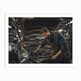 Mechanic Working On A Car Art Print