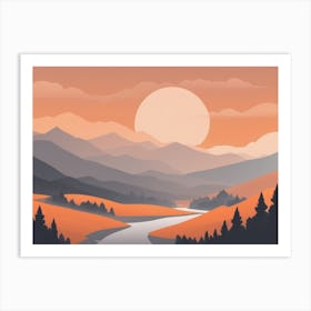 Misty mountains horizontal background in orange tone 43 Art Print