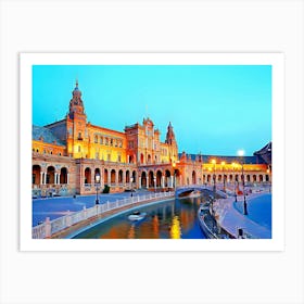 Plaza De Espana Illuminated At Sunset Art Print