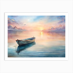 Boat At Sunset Art Print