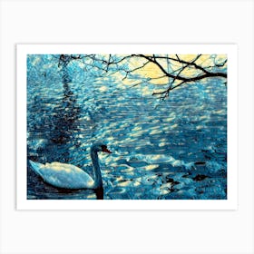 Van Gogh style Swan In Water Art Print