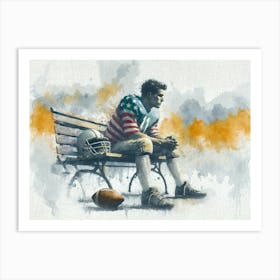 American Football Player Watercolor retro Art Print