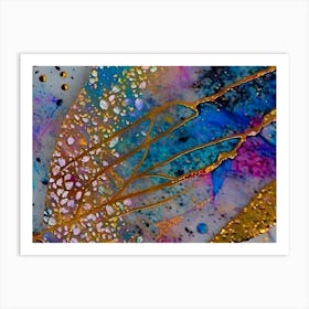 Abstract Painting Blue and Gold Leaf Art Print