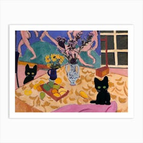 Henri Matisse Inspired , Still Life With Dance And Black Cats Art Print