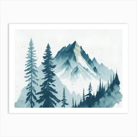 Mountain And Forest In Minimalist Watercolor Horizontal Composition 398 Art Print