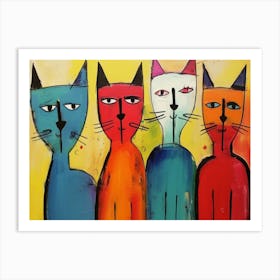 The Four Cats Acrylic Painting In The Style Of Chromat 1 Art Print