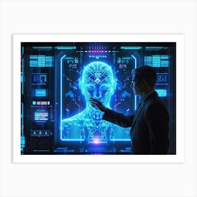 Cyber Interface Showing Neural Connectivity And Artificial Intelligence Fusion Sleek Holographic Pa (7) Art Print