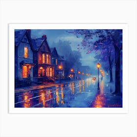 A City Street At Night Impressionism Art Print