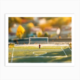 Miniature Soccer Player Standing On The Soccer Field Art Print