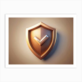 Golden Shield With A Checkmark Art Print