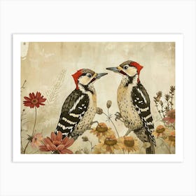 Floral Animal Illustration Woodpecker 1 Art Print