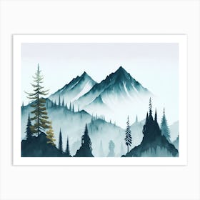 Mountain And Forest In Minimalist Watercolor Horizontal Composition 455 Art Print