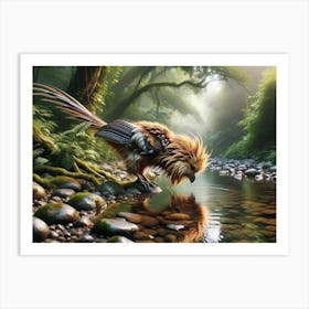 Lion Bird at the Water Fantasy Art Print
