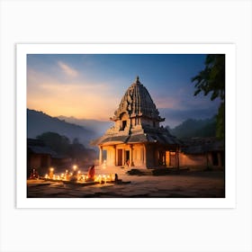 Temple At Dusk paintings art print Art Print