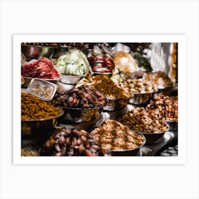 Herbs and spices at Food Market in Fes, Morocco | Colorful travel photography Art Print