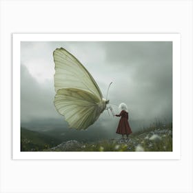 Girl With A Butterfly moth surreal art Art Print