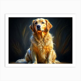 Golden Retriever Sitting On A Wooden Surface Art Print